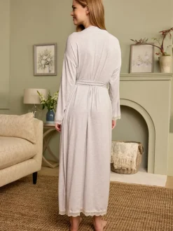 Gris - Peignoir Laura Ashley en modal bordé de dentelle