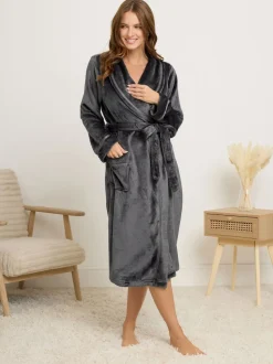 Gris - Peignoir M&Co à col châle à ruban