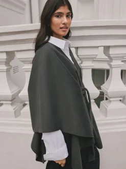 Gris - Poncho cape enveloppant sur le devant