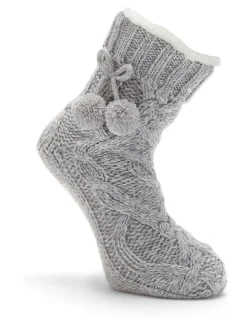Gris - Pour Moi chaussettes douillettes en maille torsadée