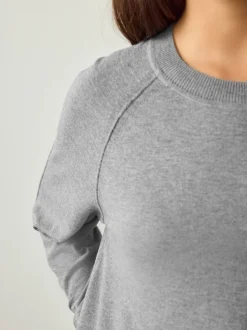 Gris - Pull col rond riche en coton au toucher doux