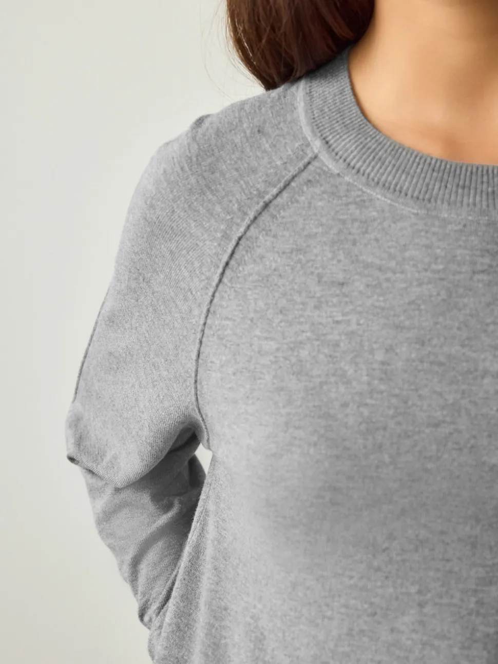 Gris - Pull col rond riche en coton au toucher doux