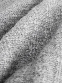 Gris - Pull long côtelé à col en V en laine