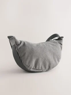 Gris - Sac à bandoulière effet velours côtelé