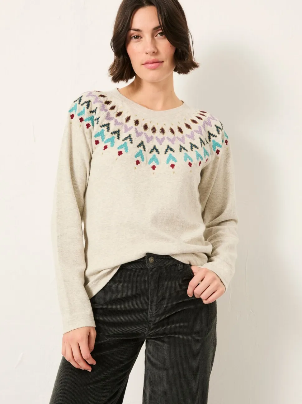 Gris - Sweat-shirt FatFace brodé Col rond Fairisle