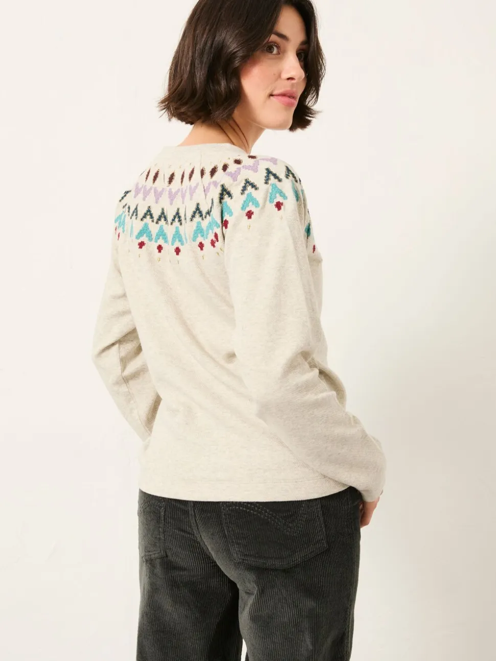 Gris - Sweat-shirt FatFace brodé Col rond Fairisle