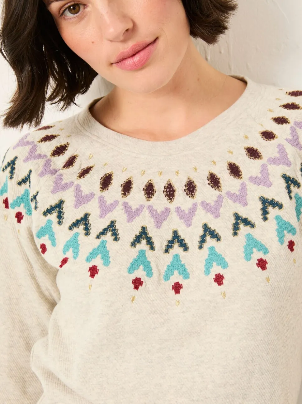 Gris - Sweat-shirt FatFace brodé Col rond Fairisle