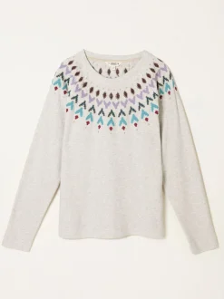 Gris - Sweat-shirt FatFace brodé Col rond Fairisle