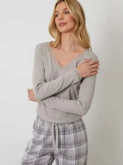 Gris - Threadbare pyjama en coton à manches longues