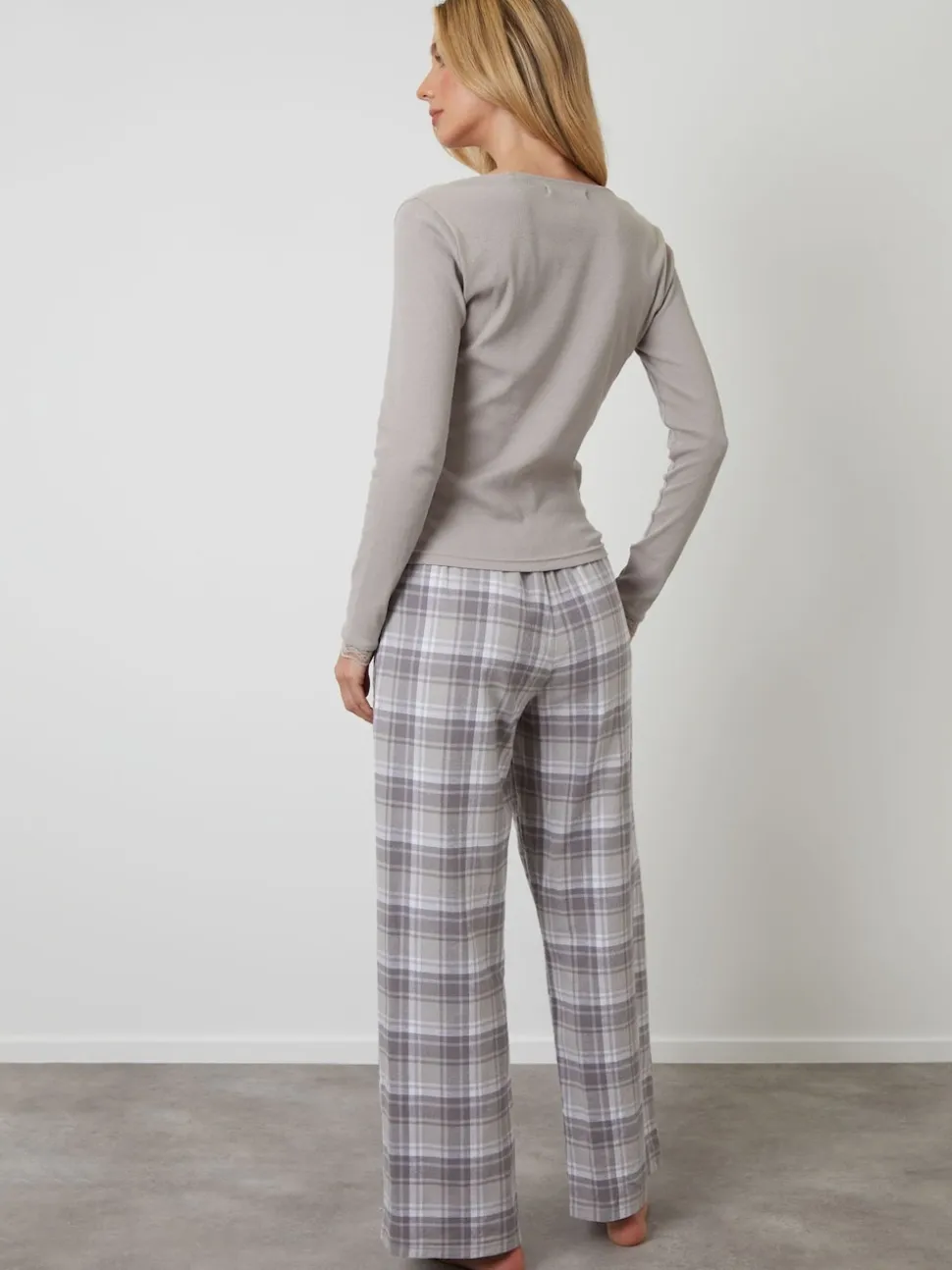 Gris - Threadbare pyjama en coton à manches longues