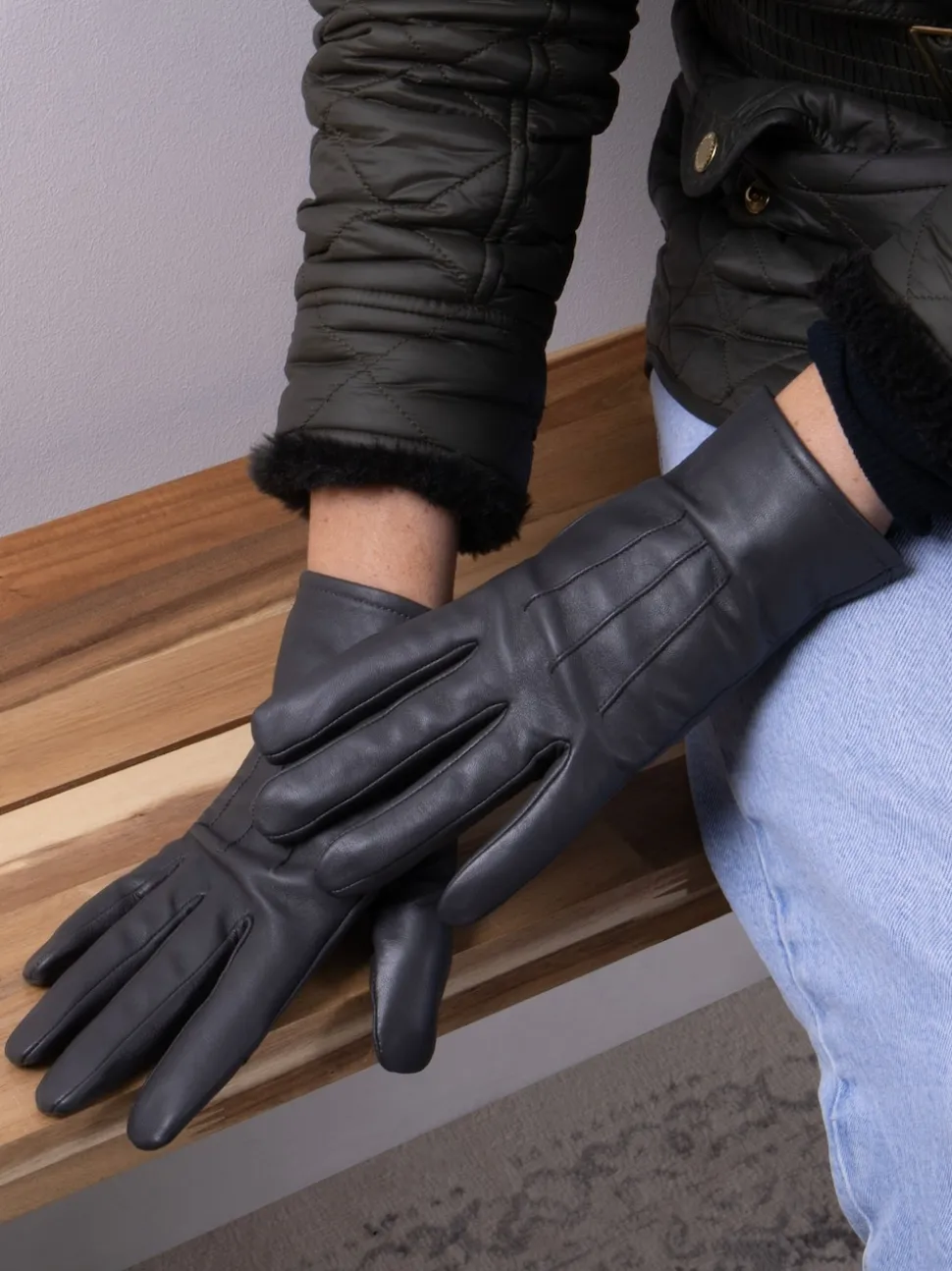 Gris - Totes 3 Gants d’hiver Point Smartouch en cuir