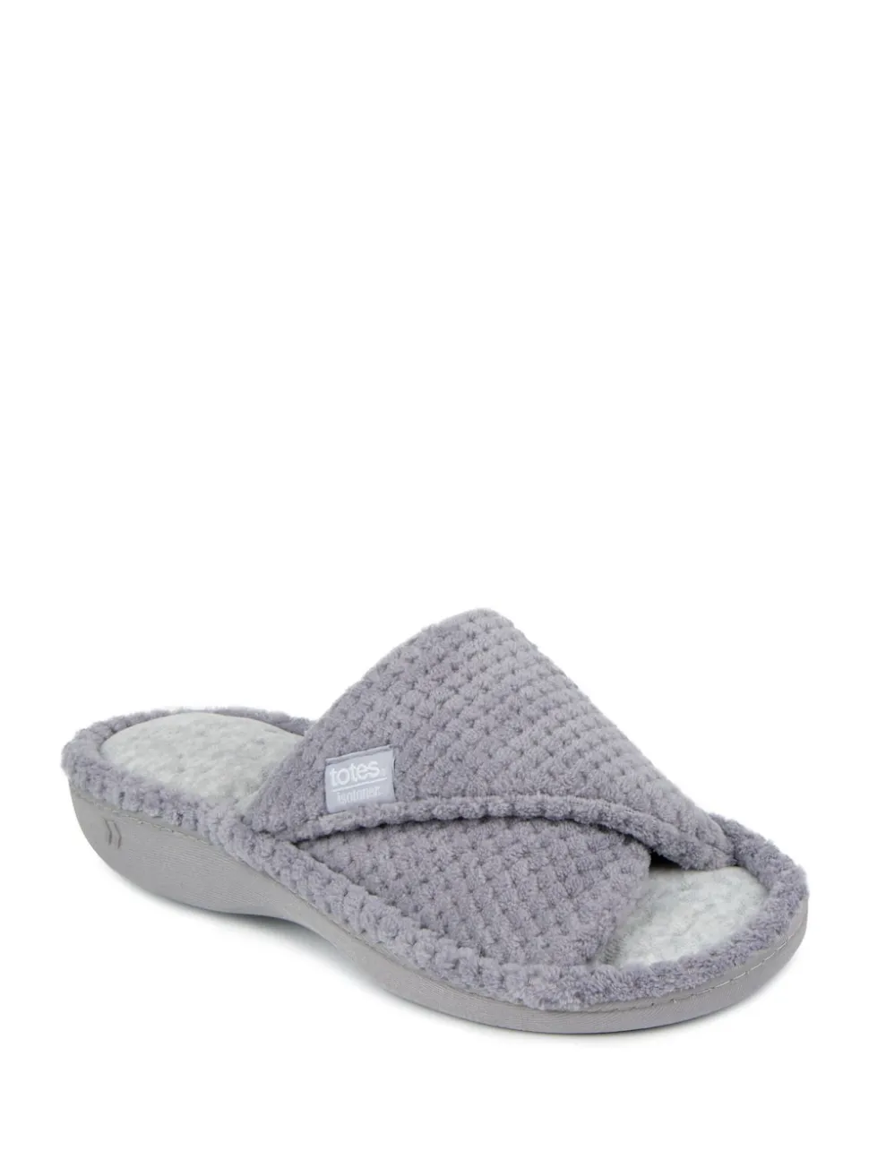 Gris - Totes Ladies Isotoner Popcorn Turnover Open Toe Slippers