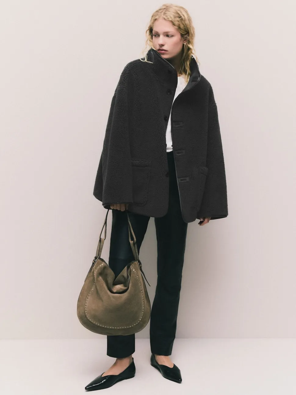 Gris - Veste réversible imitation peau de mouton
