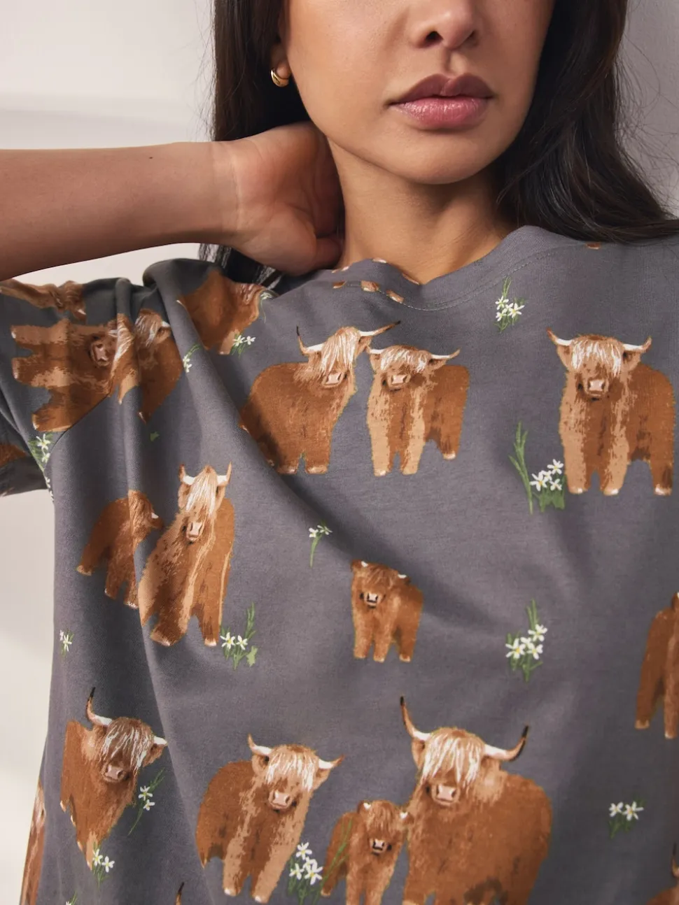 Gris anthracite Hamish the Highland Cow - Pyjamas ensemble shorts en 100 % coton