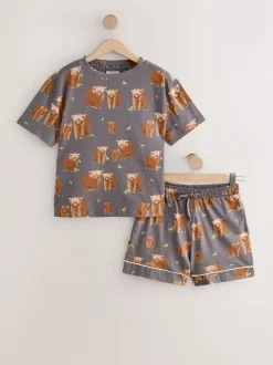 Gris anthracite Hamish the Highland Cow - Pyjamas ensemble shorts en 100 % coton