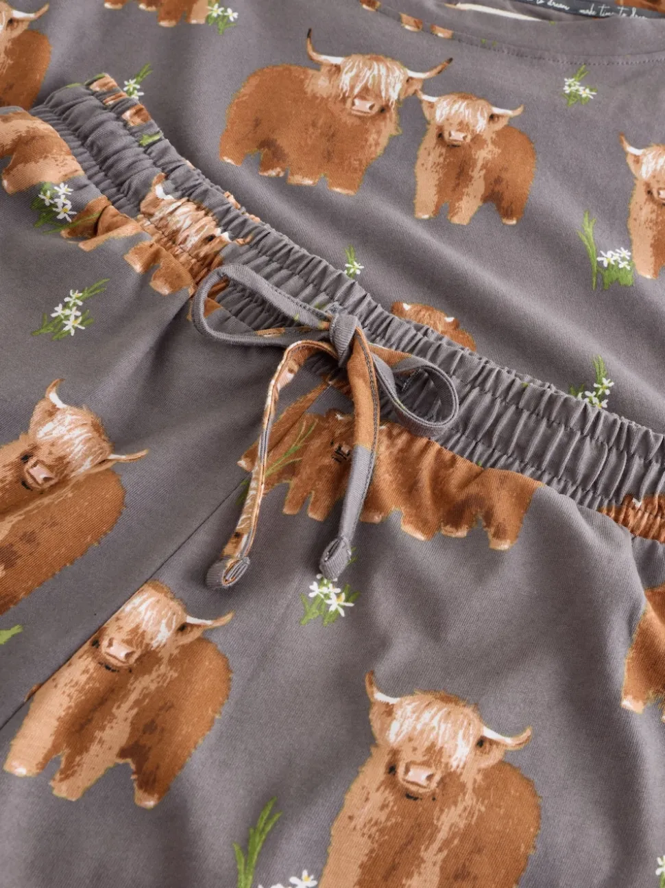 Gris anthracite Hamish the Highland Cow - Pyjamas ensemble shorts en 100 % coton