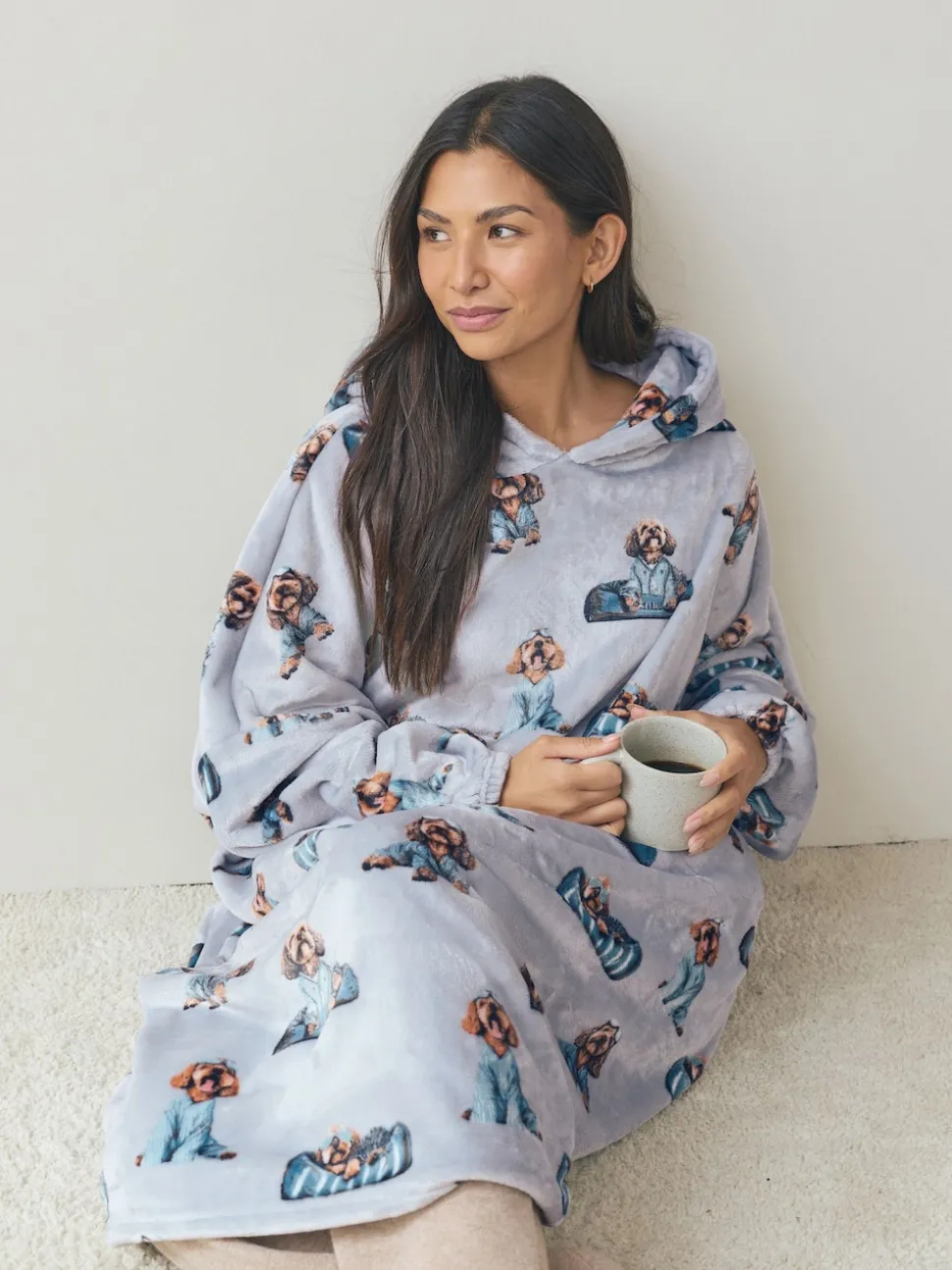Gris Charlie le Cockapoo - Couverture à capuche oversize