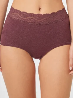 Gris chiné/rose/prune - Lot de 4 culottes en coton et dentelle