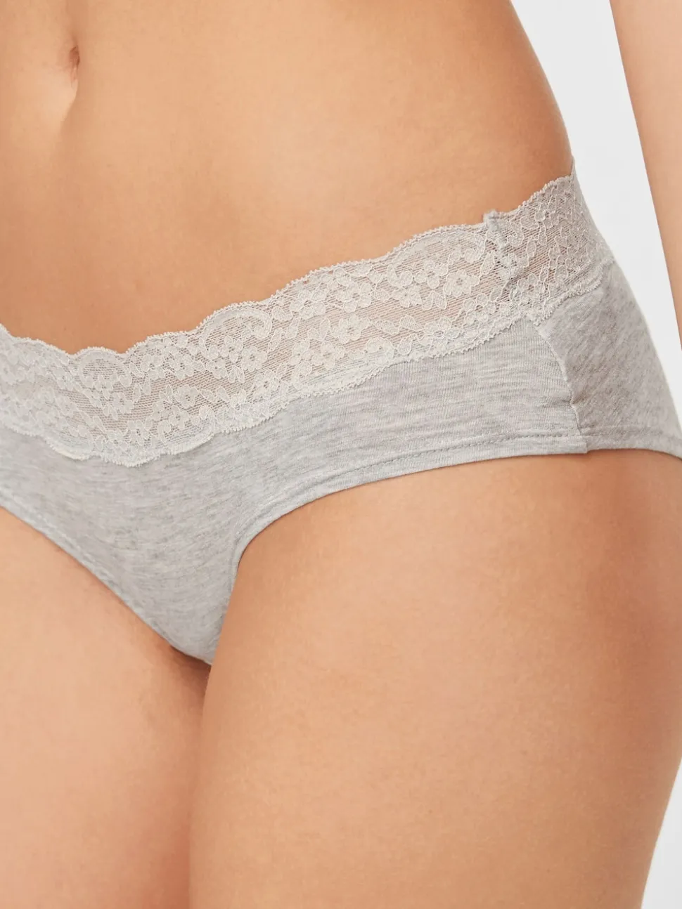 Gris chiné/rose/prune - Lot de 4 culottes en coton et dentelle