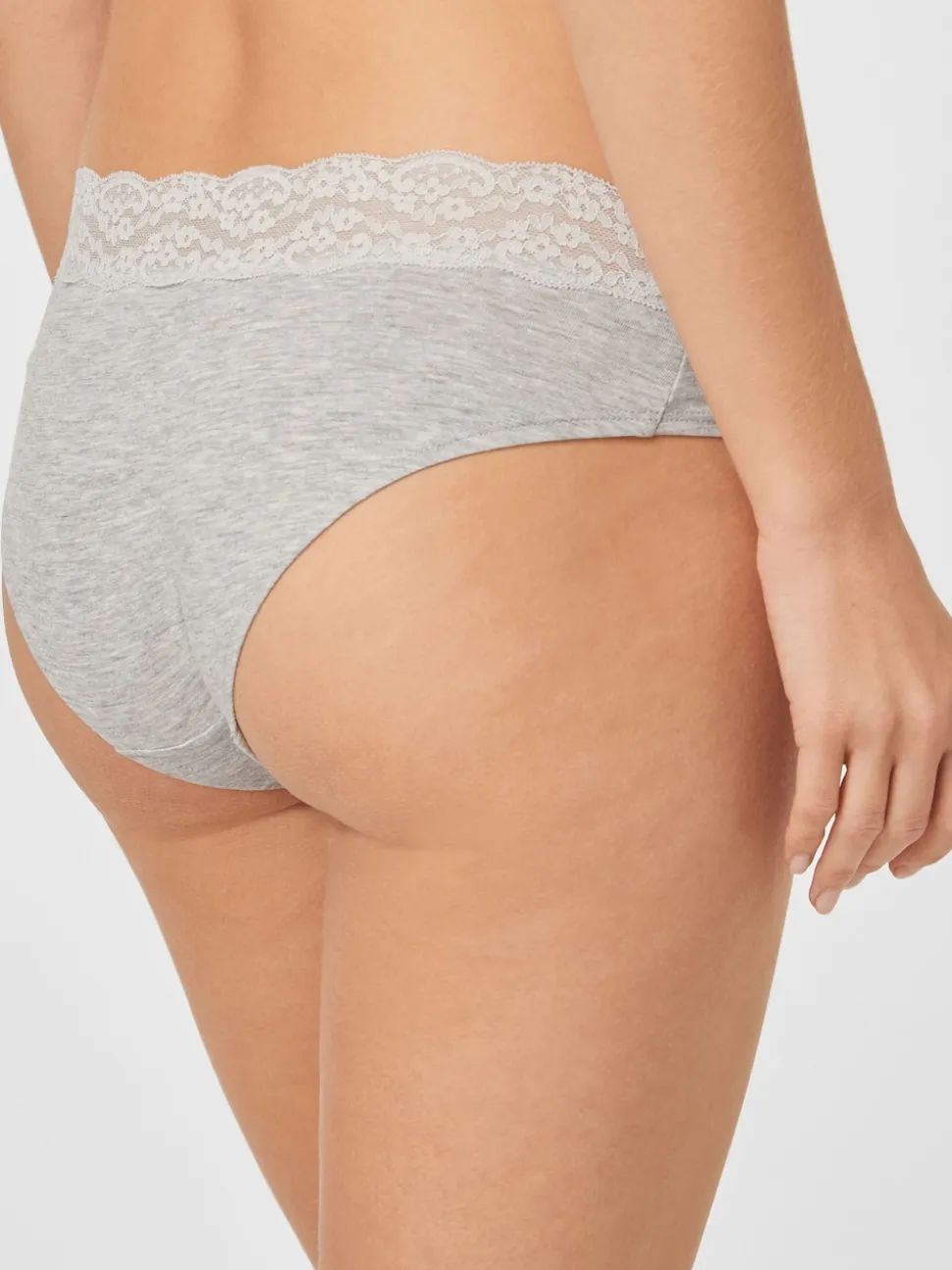 Gris chiné/rose/prune - Lot de 4 culottes en coton et dentelle