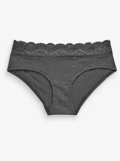 Gris chiné/rose/prune - Lot de 4 culottes en coton et dentelle