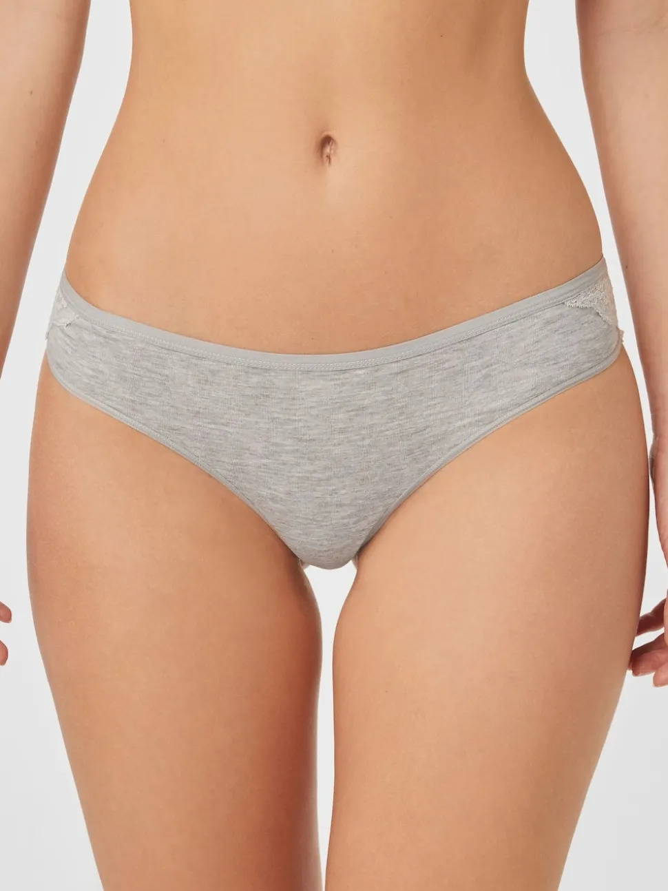 Gris chiné/rose/prune - Lot de 4 culottes en coton et dentelle