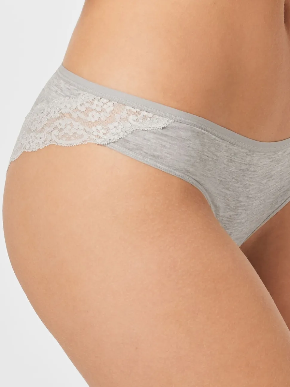 Gris chiné/rose/prune - Lot de 4 culottes en coton et dentelle