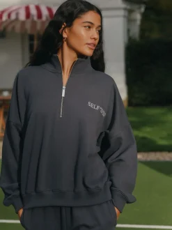 Gris de charbon de bois - Sweat à col zippé