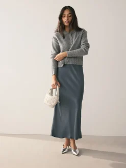 Gris de charbon de bois - Jupe Midi Satin