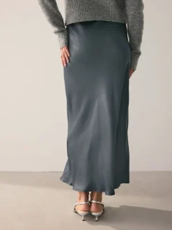 Gris de charbon de bois - Jupe Midi Satin