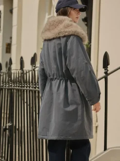 Gris de charbon de bois - Parka haut de gamme avec col en fausse fourrure