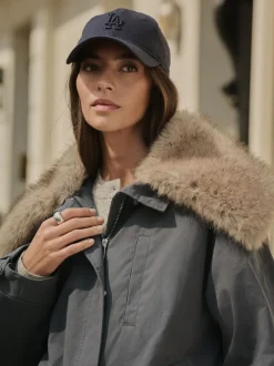 Gris de charbon de bois - Parka haut de gamme avec col en fausse fourrure