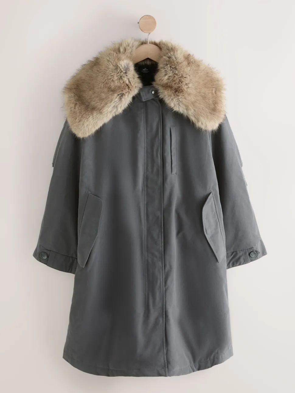 Gris de charbon de bois - Parka haut de gamme avec col en fausse fourrure