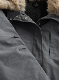 Gris de charbon de bois - Parka haut de gamme avec col en fausse fourrure