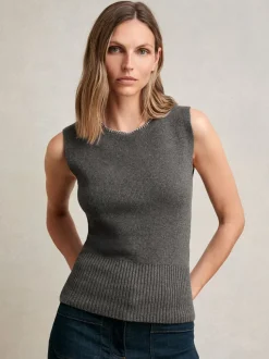 Gris de charbon de bois - Débardeur Reiss Nina en maille de laine Mélange à bordure en collier