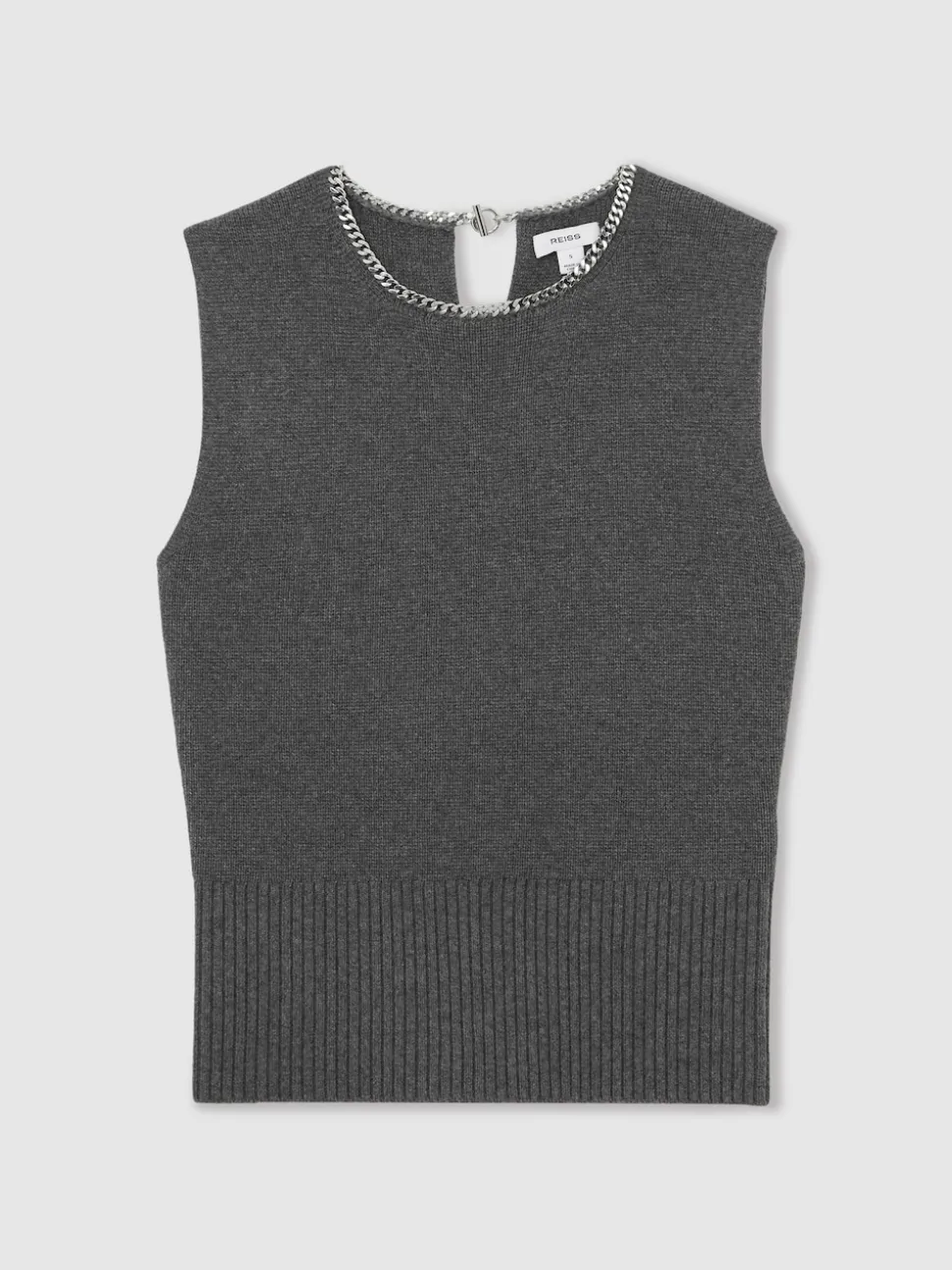 Gris de charbon de bois - Débardeur Reiss Nina en maille de laine Mélange à bordure en collier