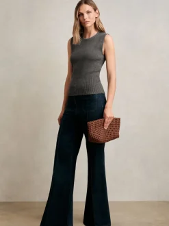 Gris de charbon de bois - Débardeur Reiss Nina en maille de laine Mélange à bordure en collier