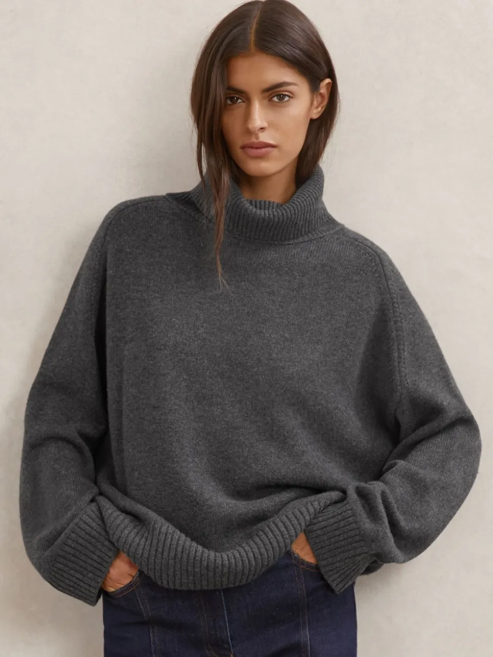 Gris de charbon de bois - Pull col roulé en laine et cachemire Reiss Brooklyn