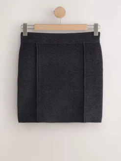 Gris de charbon de bois - Jupe courte coordonnée en chenille à coutures