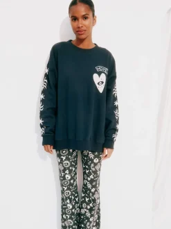 Gris de charbon de bois - Sweat-shirt brodé Never Fully Dressed