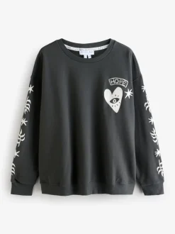 Gris de charbon de bois - Sweat-shirt brodé Never Fully Dressed