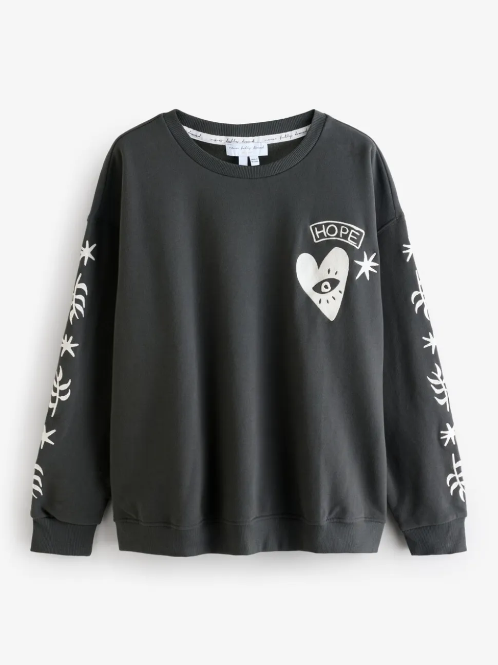 Gris de charbon de bois - Sweat-shirt brodé Never Fully Dressed