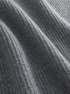 Gris de charbon de bois - Robe mi-longue très douce à col en V en laine