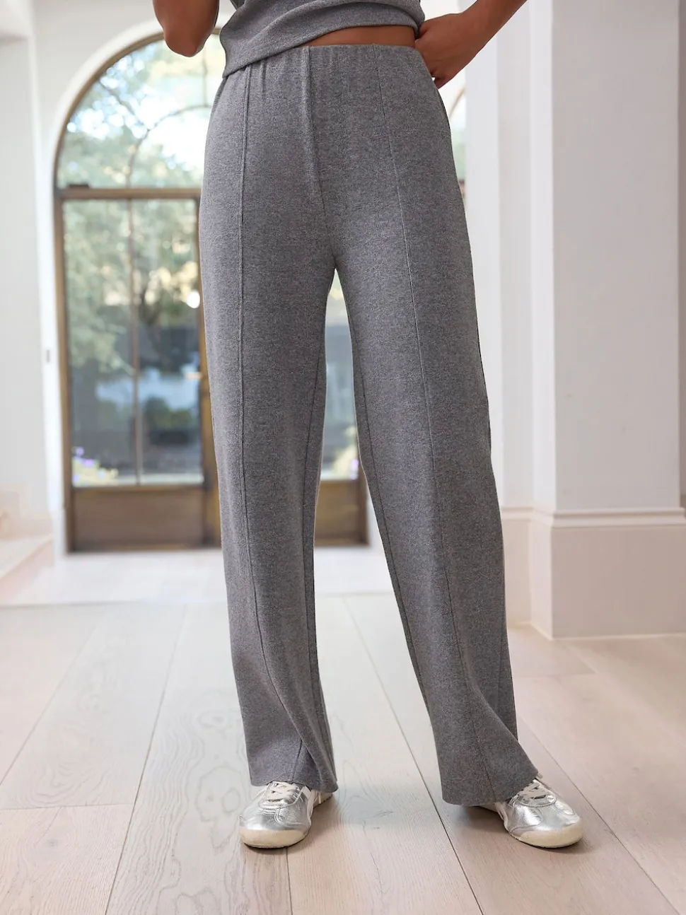Gris de charbon de bois - Pantalon ample en maille côtelée super doux