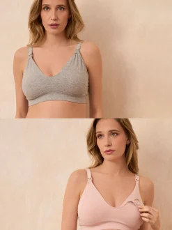 Gris et rose blush - Lot de 2 soutiens-gorge de Grossesse et d’Allaitement Seraphine en bambou doux sans coutures