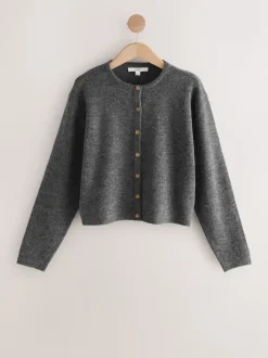Gris foncé - Cardigan tricoté à Col rond en laine