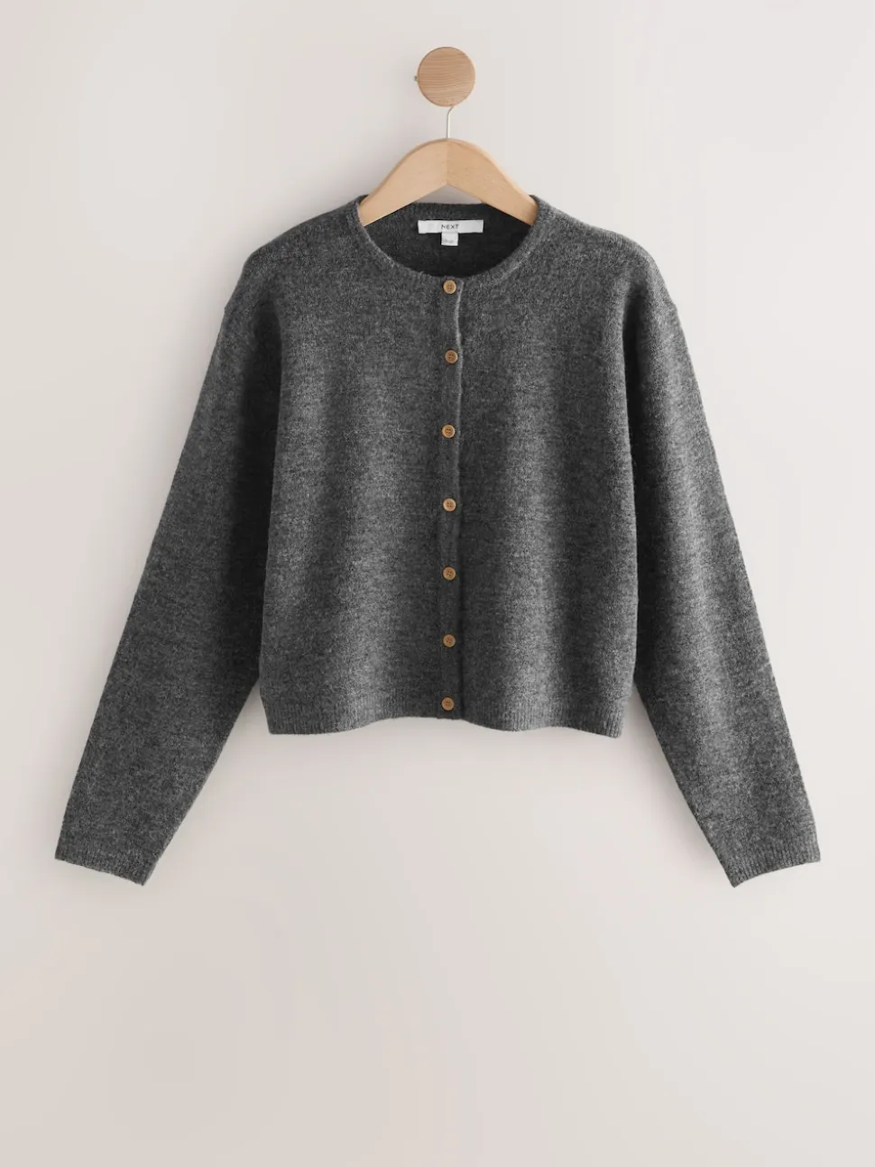Gris foncé - Cardigan tricoté à Col rond en laine