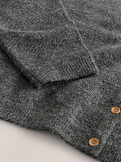Gris foncé - Cardigan tricoté à Col rond en laine