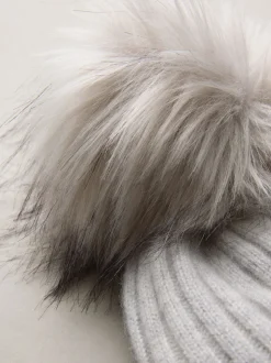 Gris pâle - Bonnet à pompon N. Premium 100% cachemire