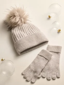 Gris pâle - Bonnet à pompon N. Premium 100% cachemire